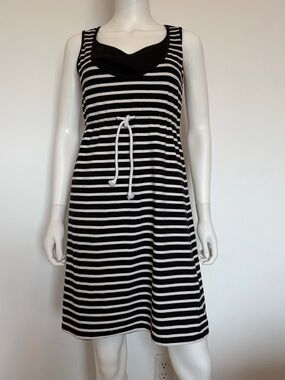 #578 Black & White Striped Sleeveless Mini Dress